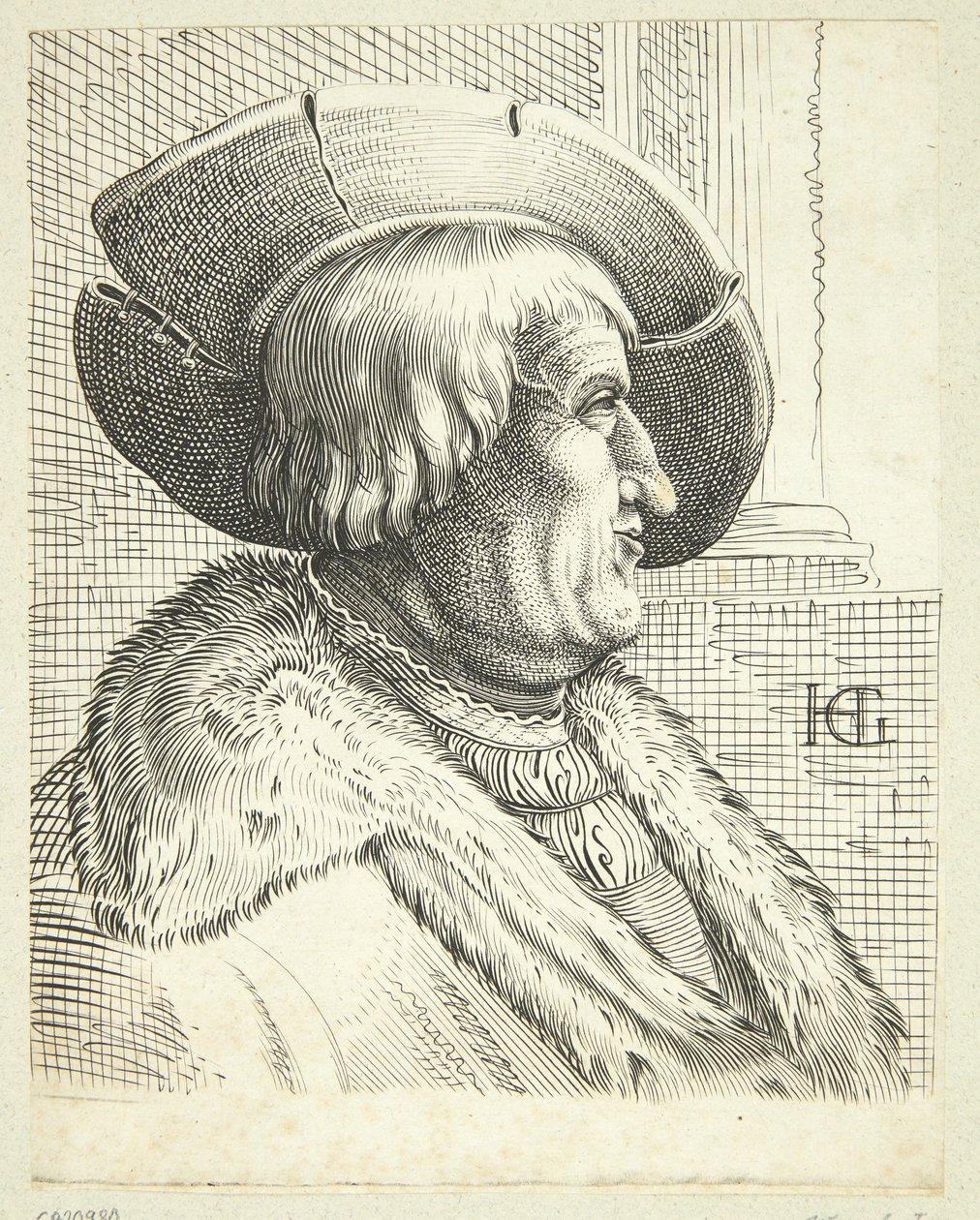 Ritratto immaginario di un vecchio con cappello di profilo da after Hendrick Goltzius