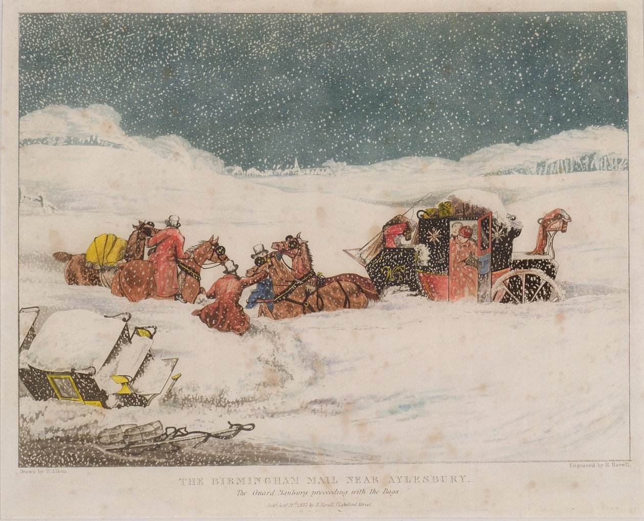 La posta di Birmingham vicino ad Aylesbury, inciso da Robert Havell, 1837 da after Henry Thomas Alken