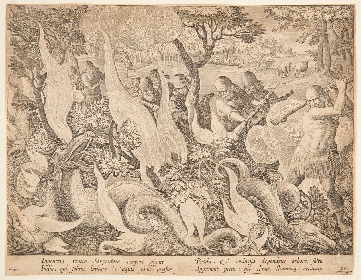 Serpenti combattenti con il fuoco da after Jan van der Straet, called Stradanus