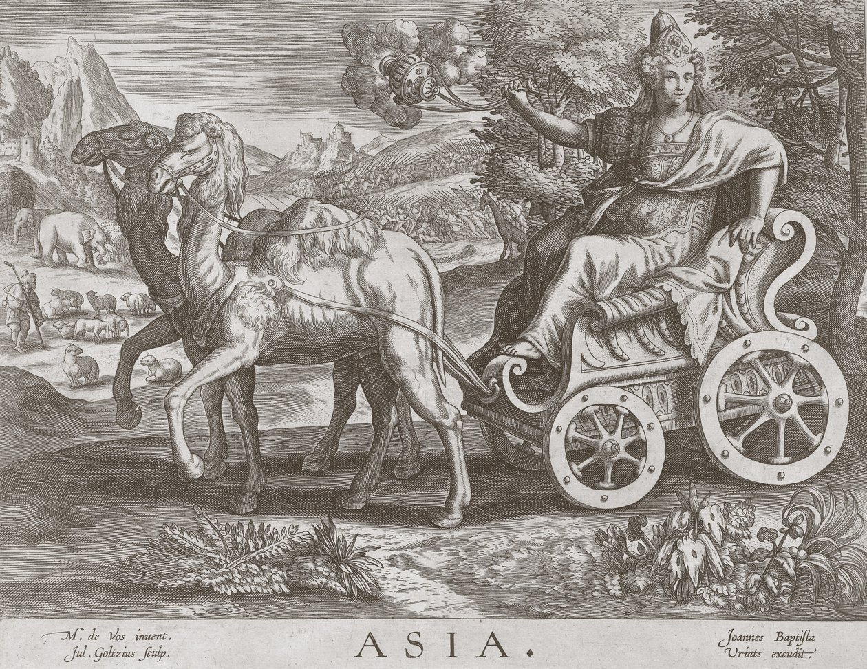 Asia da I Quattro Continenti, pub. c. 1588-89 da after Maarten de Vos
