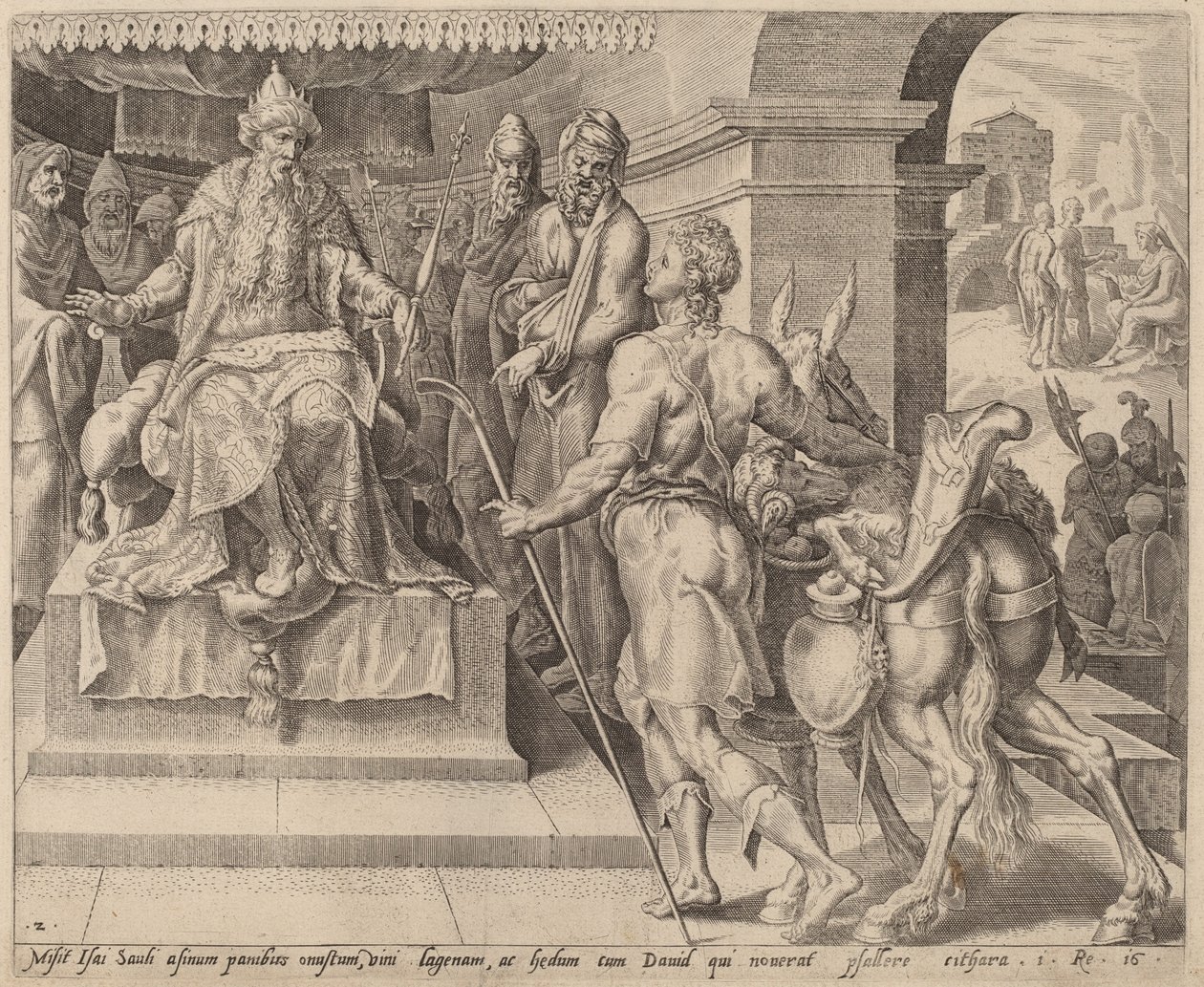 Davide porta doni da suo padre a Saul da after Maerten van Heemskerck