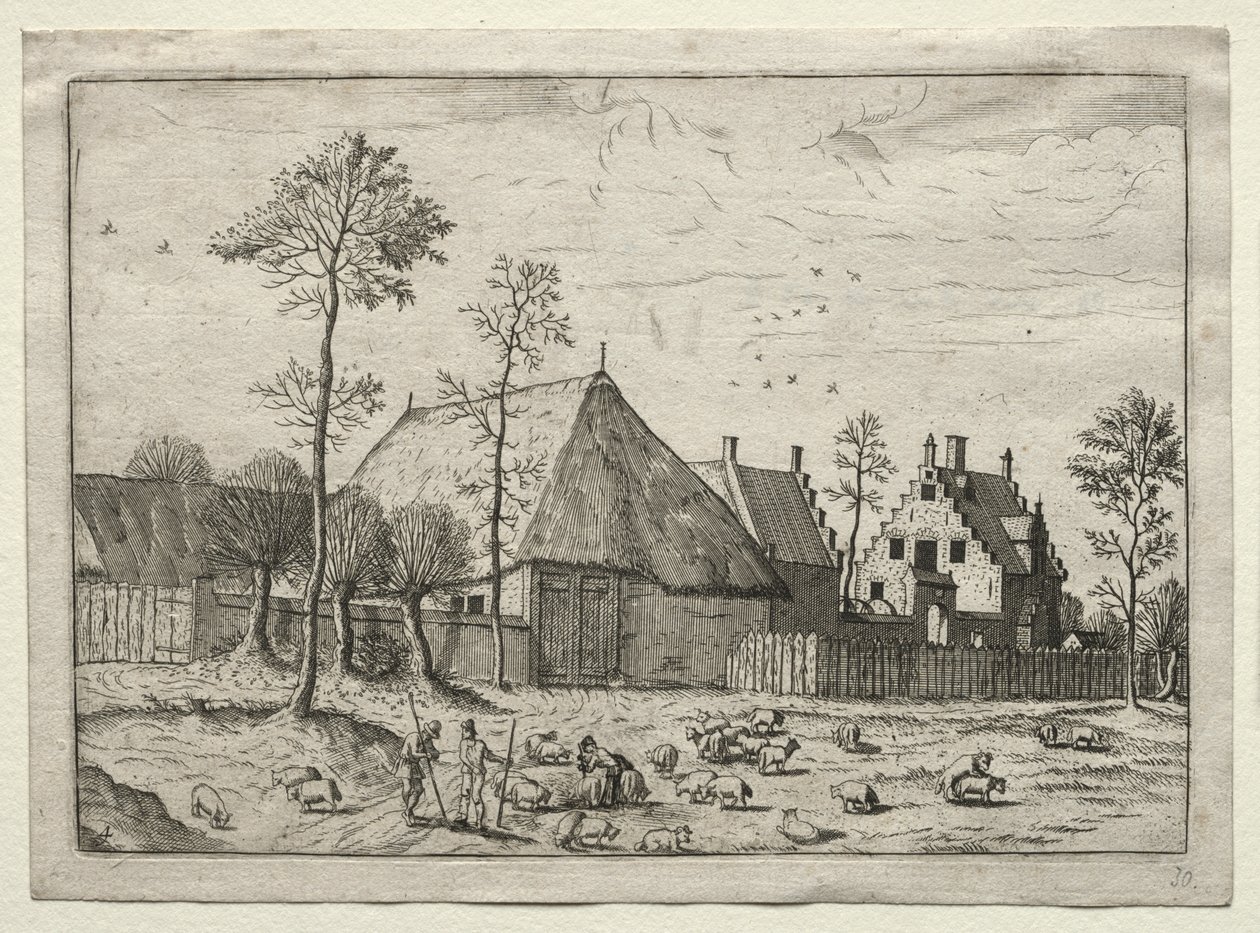Veduta di Villaggi nel Brabante e Campine: Pastori con Gregge da after Master of the Small Landscapes