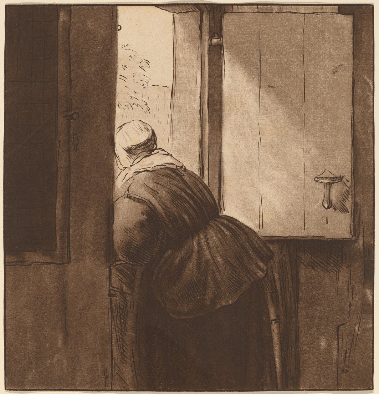 Donna che si sporge da una porta bassa da after Nicolaes Maes Cornelis Ploos van Amstel