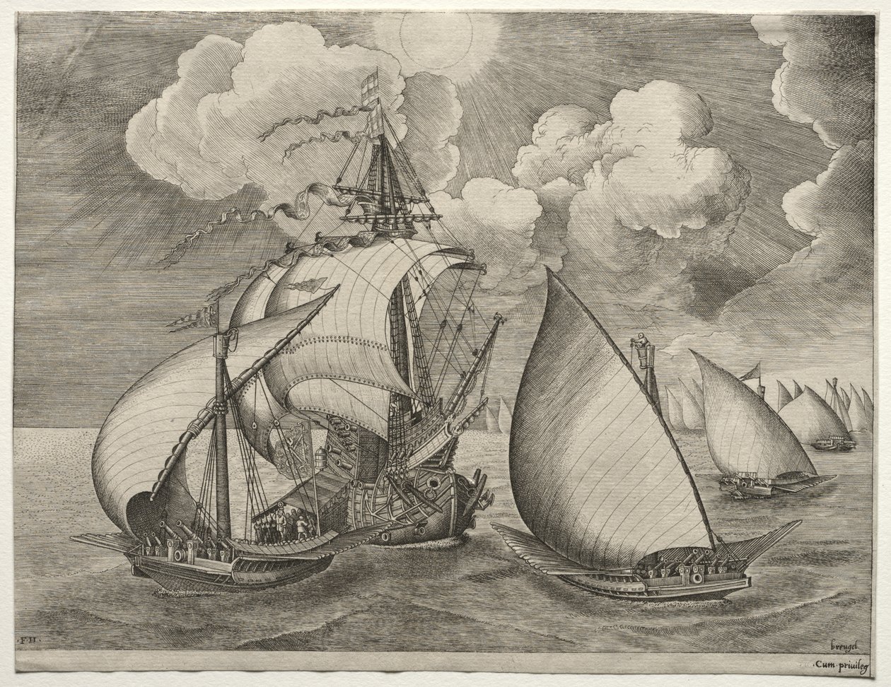 Navi a Vela: Una Flotta di Galee Scortata da una Caravella da after Pieter Bruegel