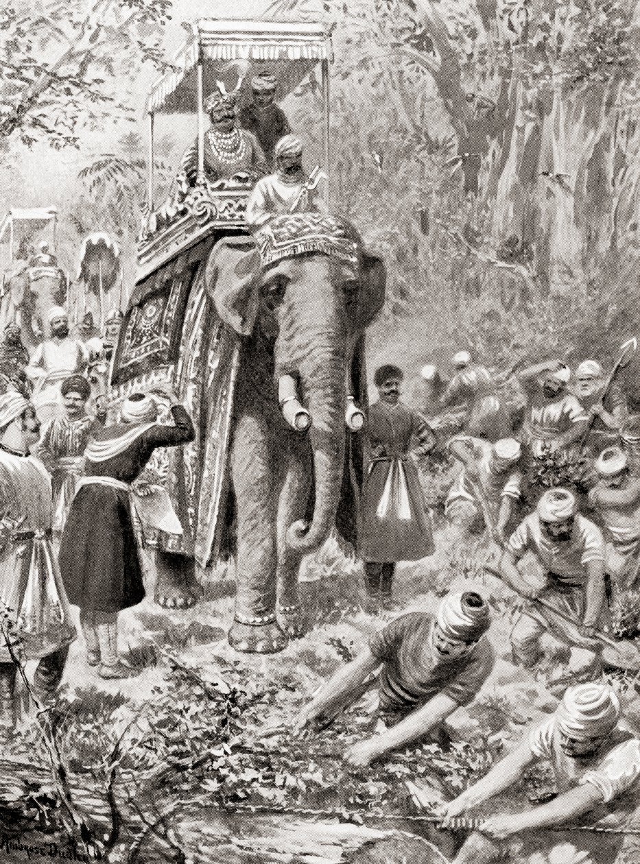 Ispezione della Grande Strada del Nord di Sher Shah Suri, (ora La Grande Strada del Trono), da Hutchinsons History of the Nations, pub.1915 da after Robert Dudley