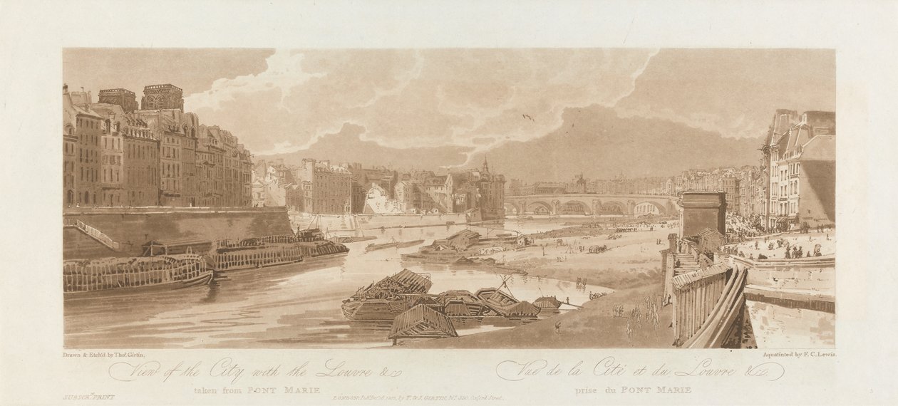 Veduta della città con il Louvre. 1802; Tavola 3 da Vedute di Parigi, il volume Emanuel da after Thomas Girtin