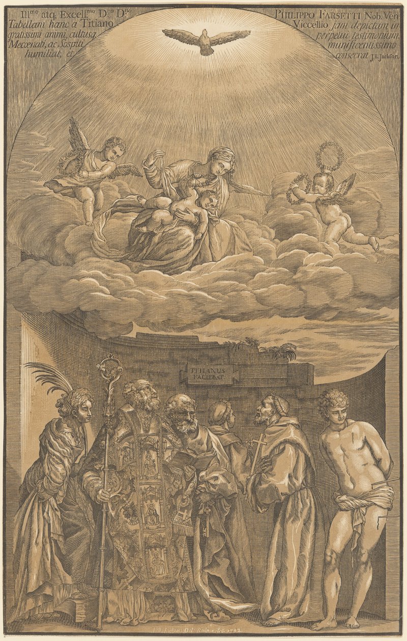 La Vergine e il Bambino tra le Nuvole con Sei Santi da after Titian John Baptist Jackson