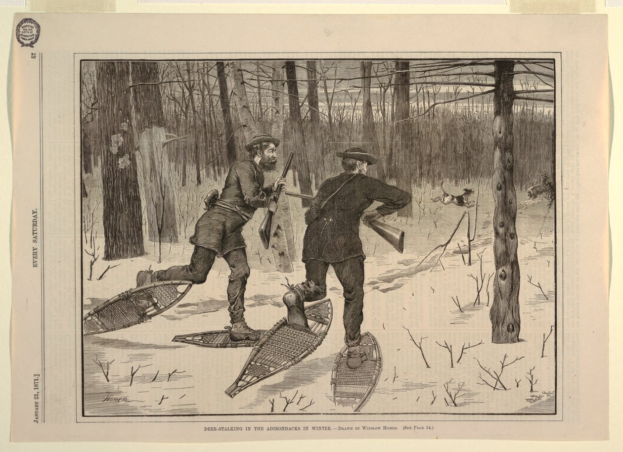 Caccia al cervo negli Adirondacks in inverno, da Every Saturday, 21 gennaio 1871, p. 57 da after Winslow Homer