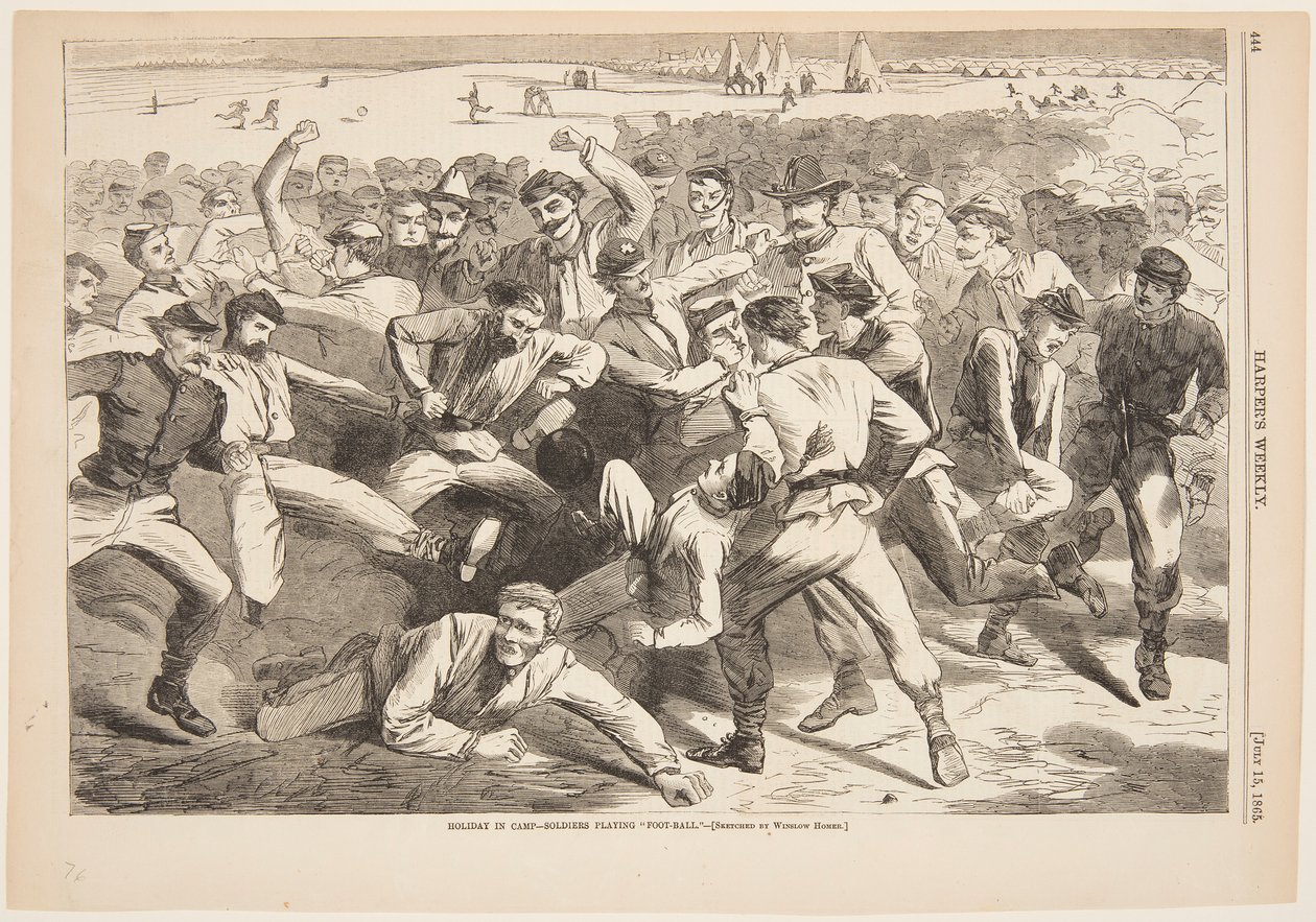 Vacanza in campo – Soldati che giocano a "calcio" da after Winslow Homer