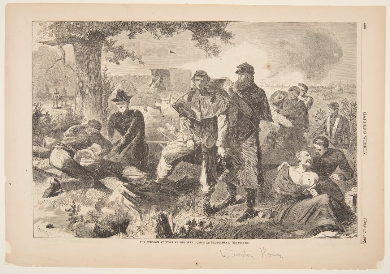 Il chirurgo al lavoro sul retro durante un ingaggio da Winslow Homer