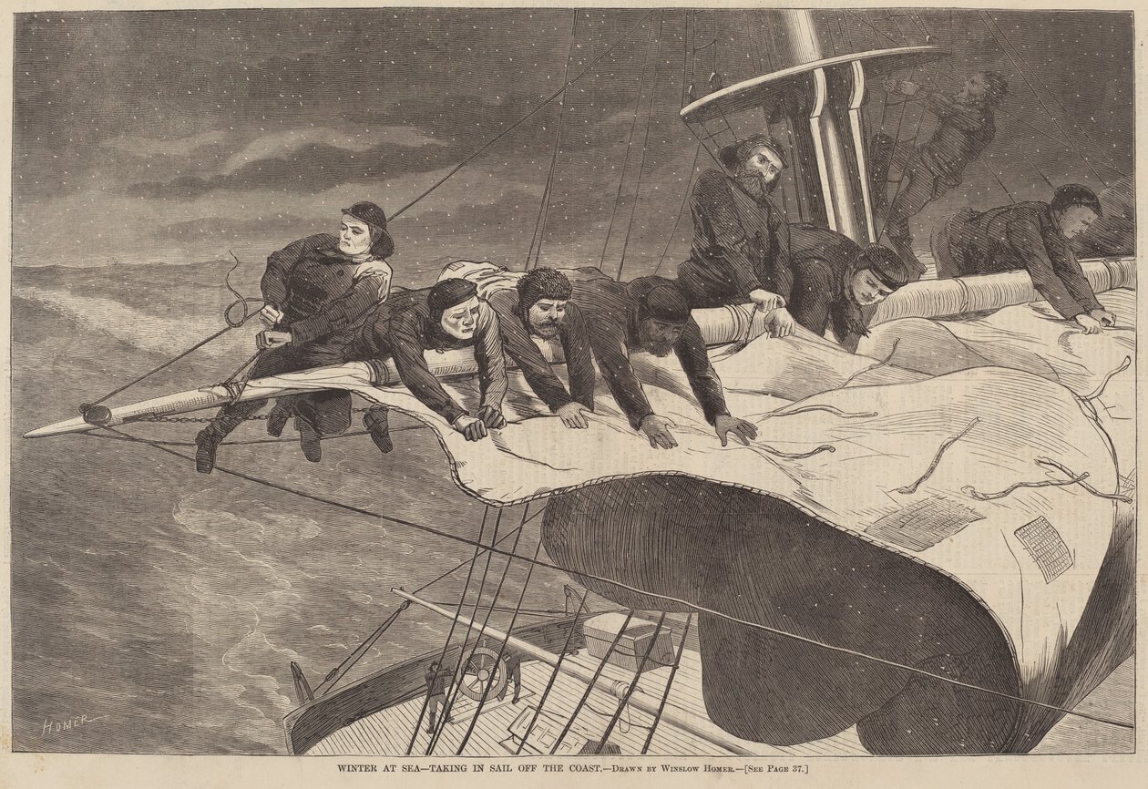 Inverno al mare - Ammainare le vele al largo della costa da Winslow Homer