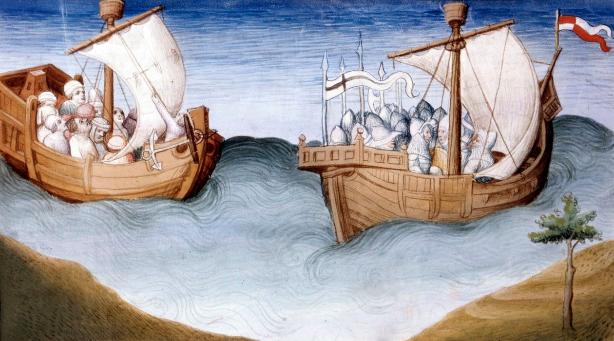 Ms Fr 2810, La flotta dei crociati, dal Livre des Merveilles, c.1410-12 da and workshop Boucicaut Master