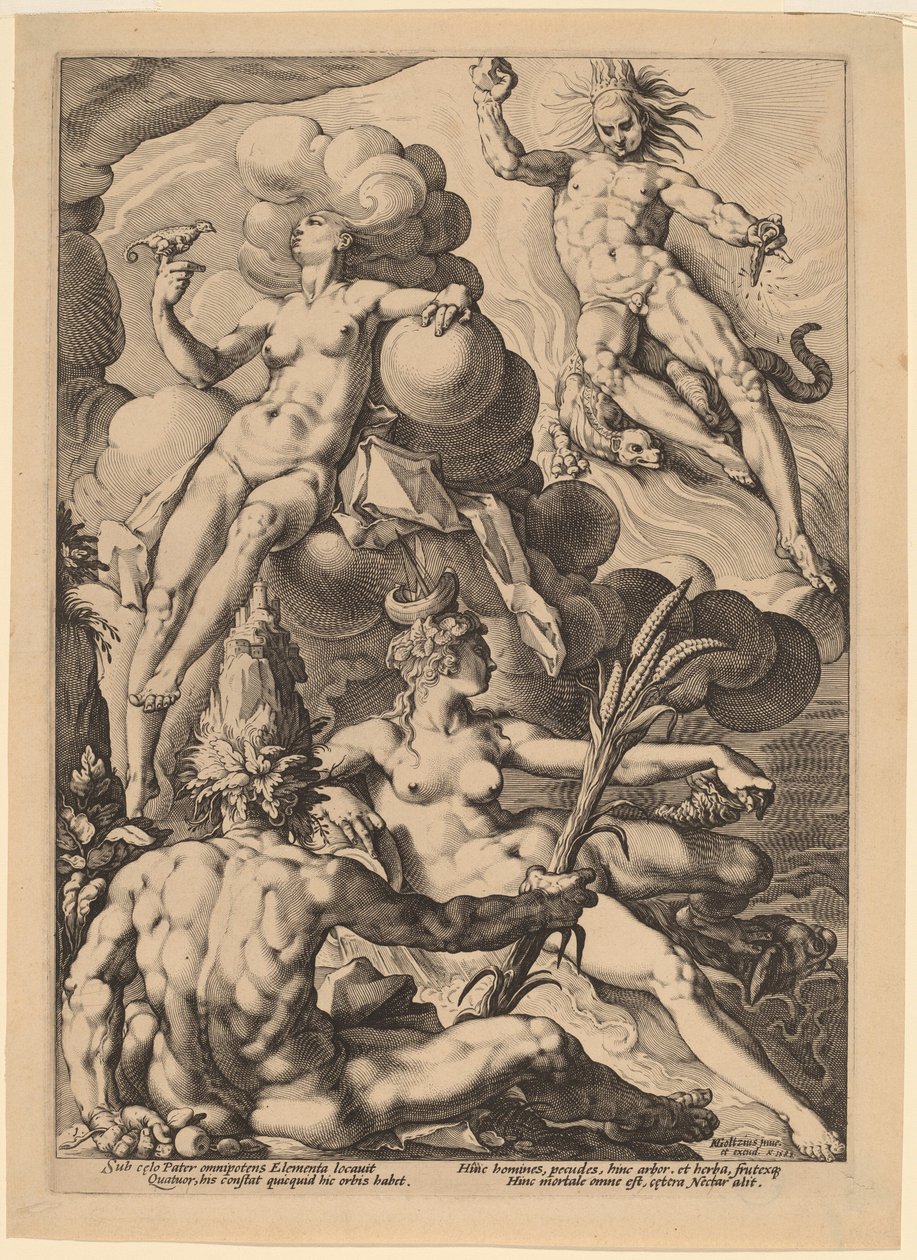 I quattro elementi da attributed to Jacob Matham, after Hendrick Goltzius