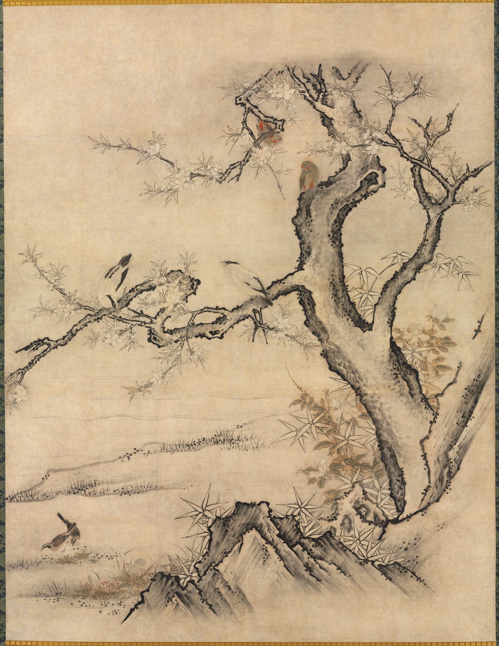 Fiori e Uccelli in un Paesaggio Primaverile da attributed to Kano Motonobu