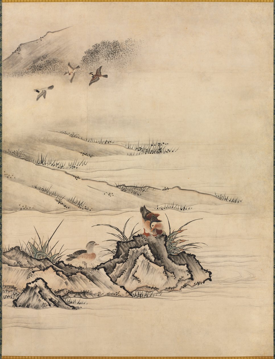 Fiori e Uccelli in un Paesaggio Primaverile da attributed to Kano Motonobu