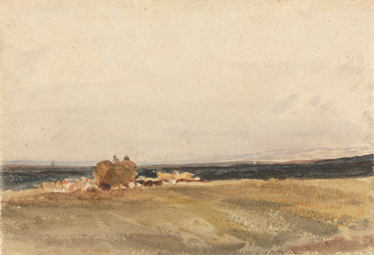 Un carro di fieno in un paesaggio aperto da attributed to Peter DeWint