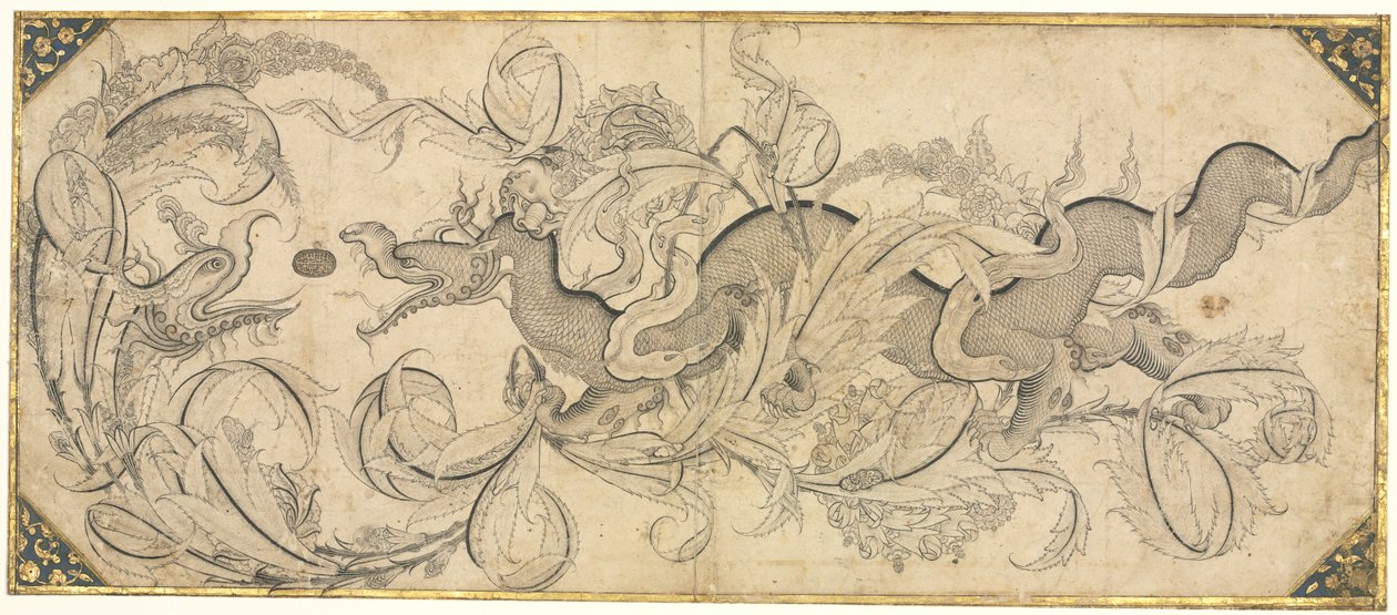 Drago nel fogliame con teste di leone e fenice da attributed to Sahkulu