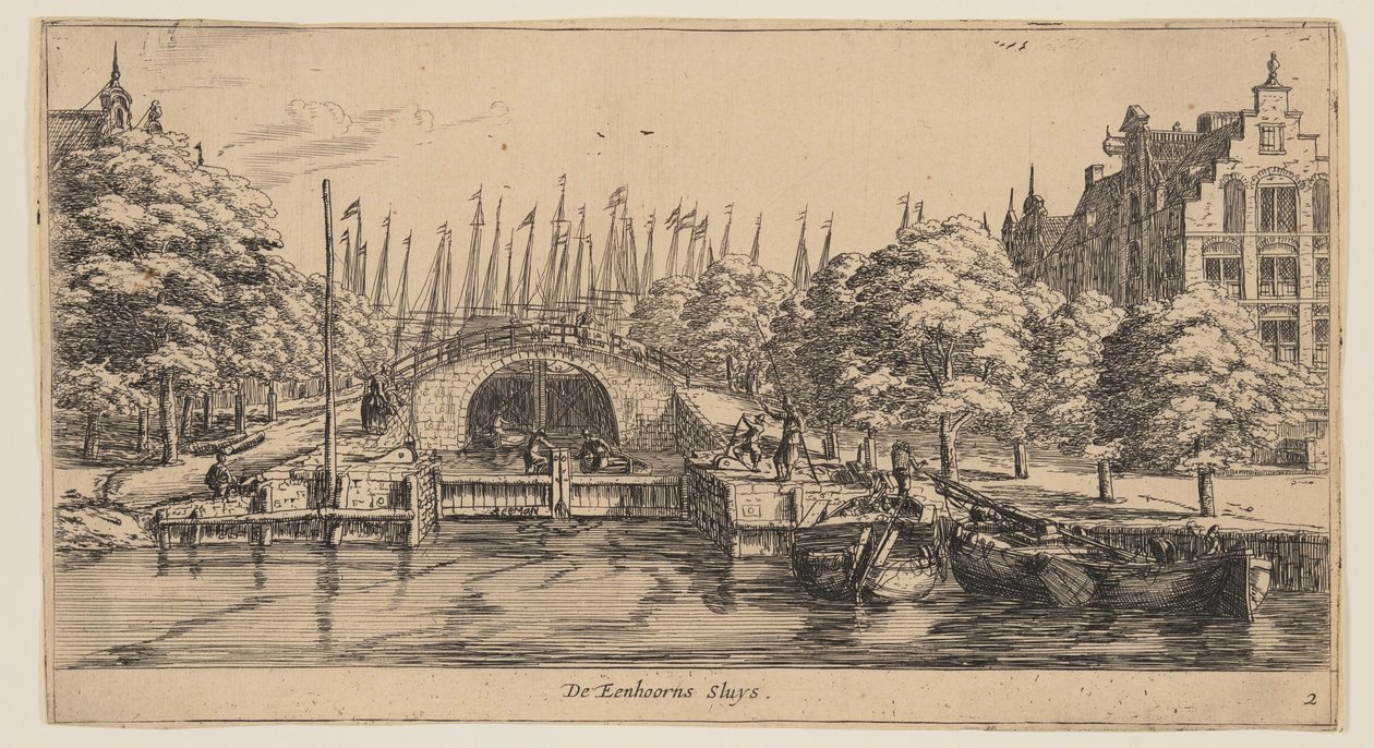 De Eenhorns Sluys, da Vedute di Amsterdam da called Zeeman Reinier Nooms