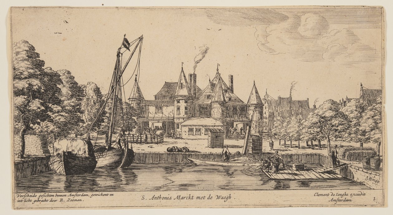 S. Anthonis Marckt met de Waegh, da Vedute di Amsterdam da called Zeeman Reinier Nooms