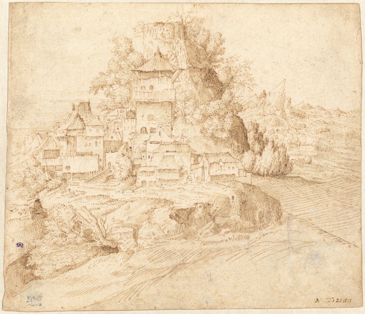 Un Villaggio Annidato ai Piedi di una Collina (recto) da circle of Giorgione
