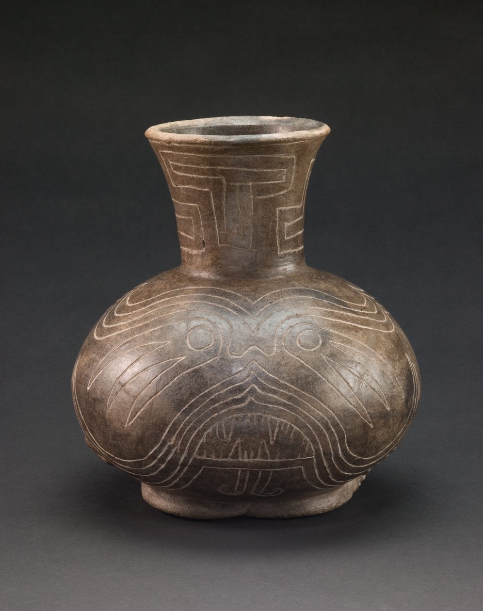 Vaso con motivi incisi, 1400-1600 circa (ceramica) da culture Mississippian