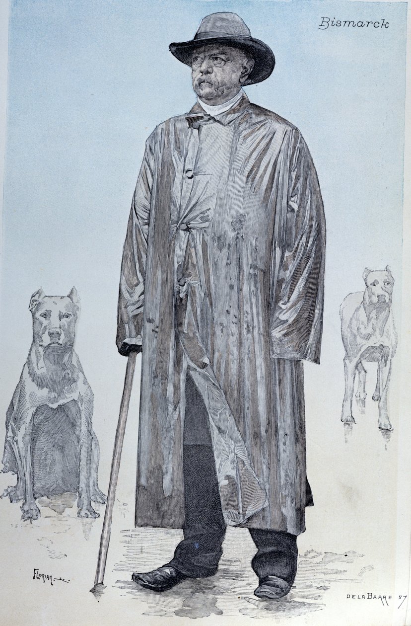 Il cancelliere Bismarck e i suoi cani, illustrazione di copertina da La Revue Illustrée, inciso da Florian, ottobre 1887 da de La Barre