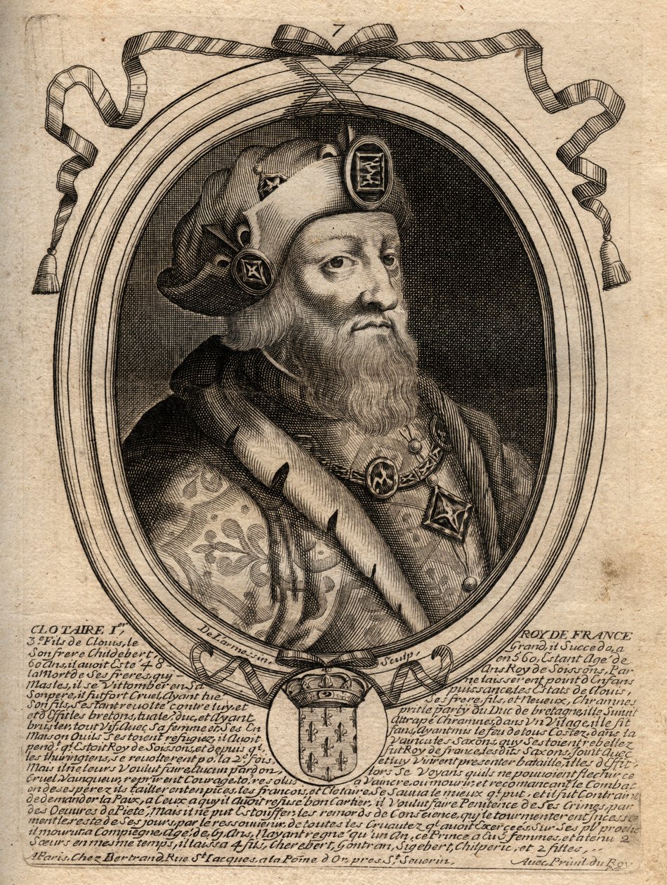 Ritratto di Clotario I (497 - 561), re di Neustria e re dei Franchi - incisione da 