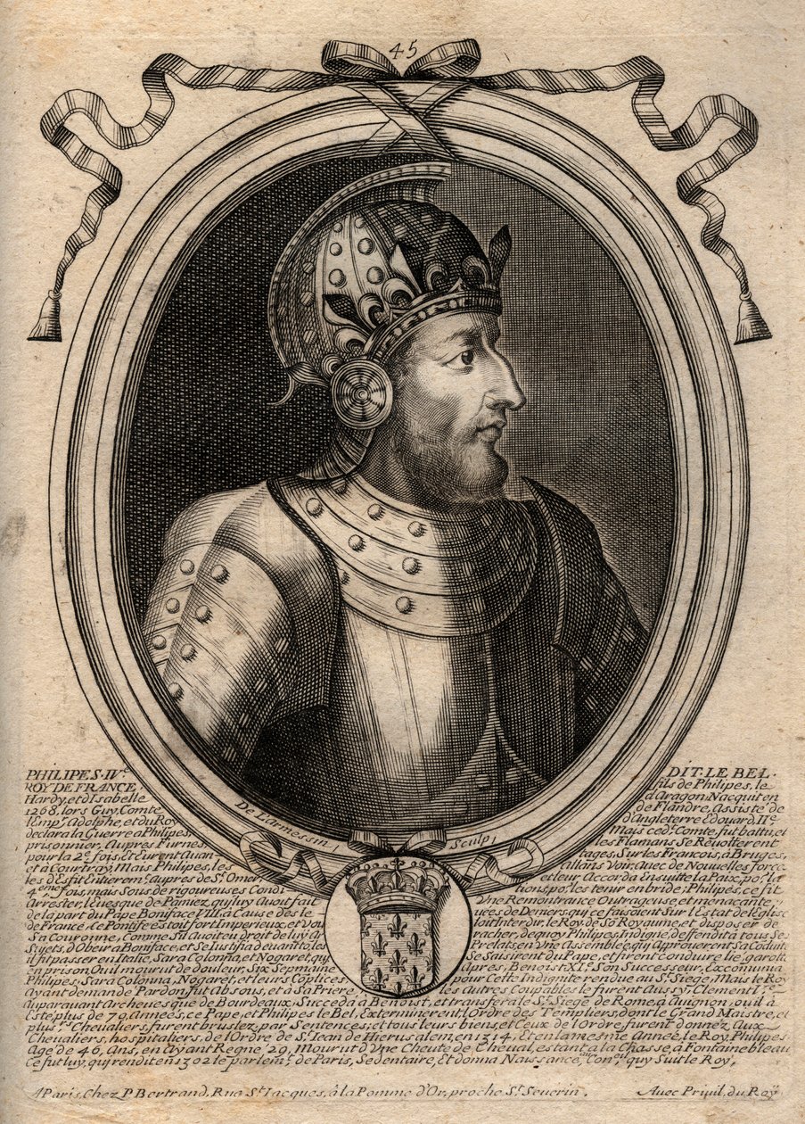 Ritratto di Filippo IV il Bello (1268 - 1314), re di Francia - Filippo IV il Bello (1268-1314) re di Francia - Incisione da 