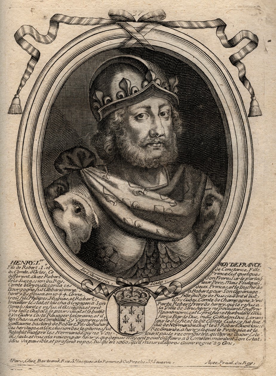 Dinastia dei Capetingi: Ritratto di Enrico I (1009-1060), Re dei Franchi dal 1031 al 1060 - Enrico I (1009-1060) Re di Francia - incisione da 