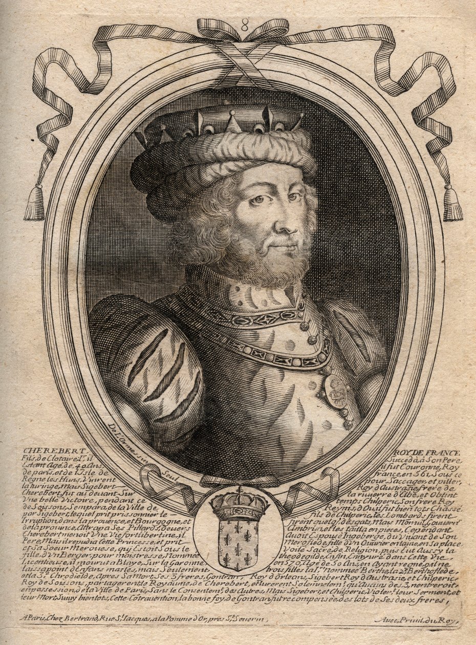 Ritratto di Cariberto, re dei Franchi (561-567) - Cariberto o Chariberto (m.567) Re dei Franchi - incisione da 