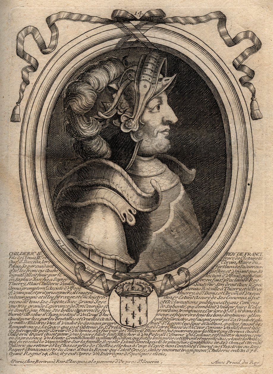 Ritratto di Childerico II, Re dei Franchi dal 670 al 673 - incisione da 
