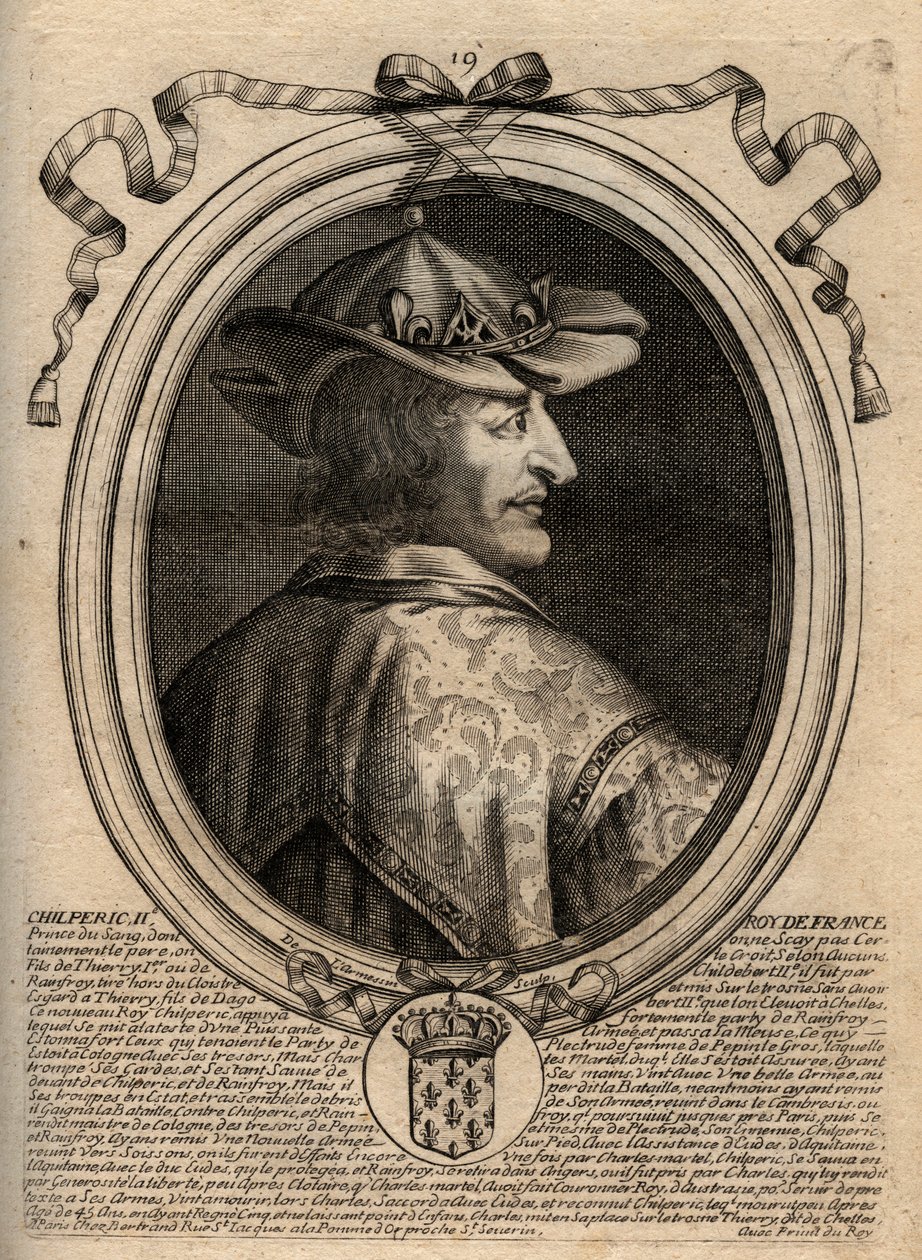 Ritratto di Chilperic II (c. 670 - 721), re di Neustria - incisione da 