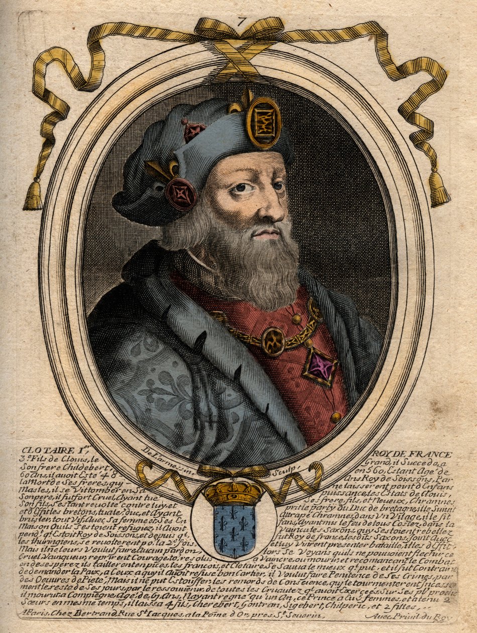 Ritratto di Clotario I (497-561), Re di Neustria e Re dei Franchi - Clotario I, Re dei Franchi - incisione da 