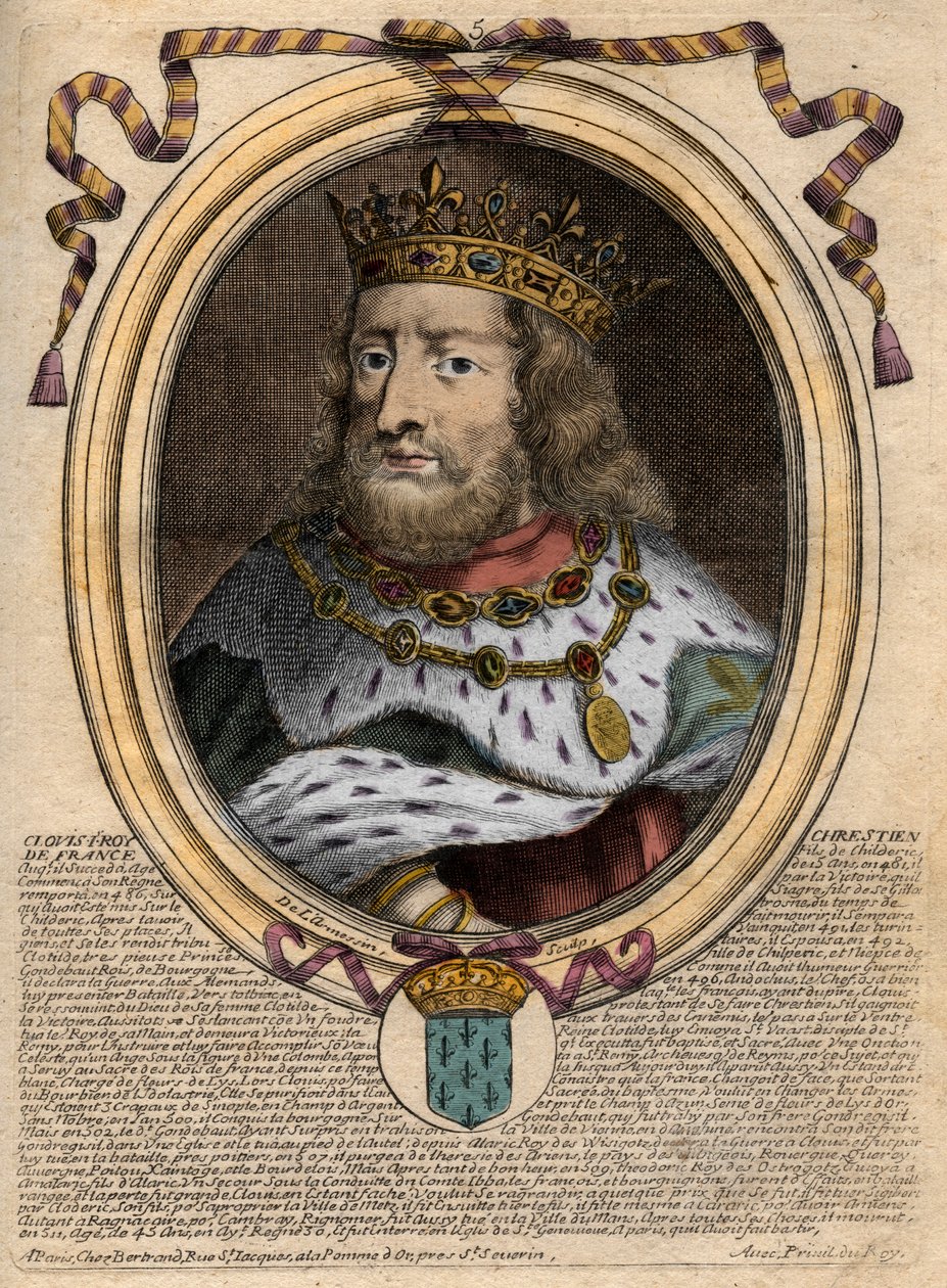 Ritratto di Clodoveo I (ca. 466-511), Re dei Franchi - Incisione da 