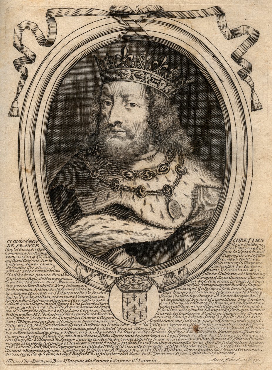 Ritratto di Clodoveo I (ca. 466-511), Re dei Franchi - Ritratto di Clodoveo I (466-511), Re dei Franchi - incisione da 