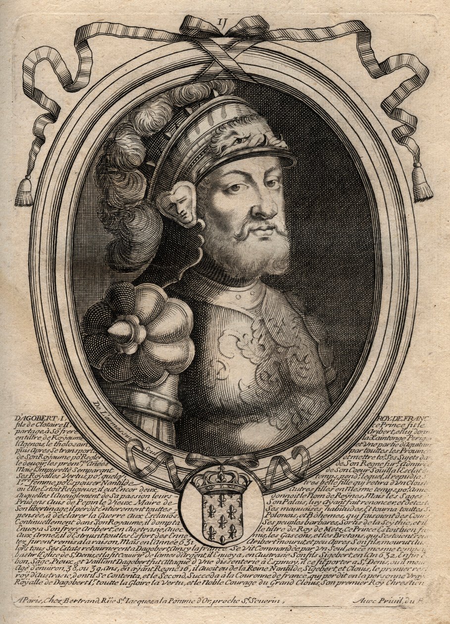 Ritratto di Dagoberto, Re dei Franchi dal 628 al 638 - Dagoberto (605-39) Re dei Franchi - incisione da 