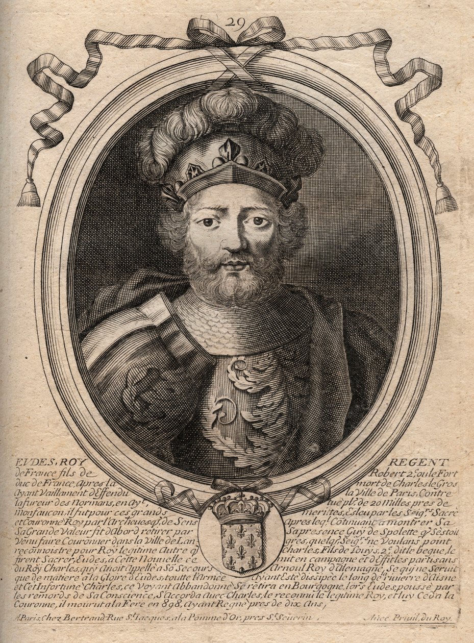 Ritratto di Eudes (Odon) (v. 860 - 898), Conte di Parigi e Troyes, poi Re di Francia - EUDES conte di Parigi eletto al trono di Francia dopo la deposizione di Carlo l