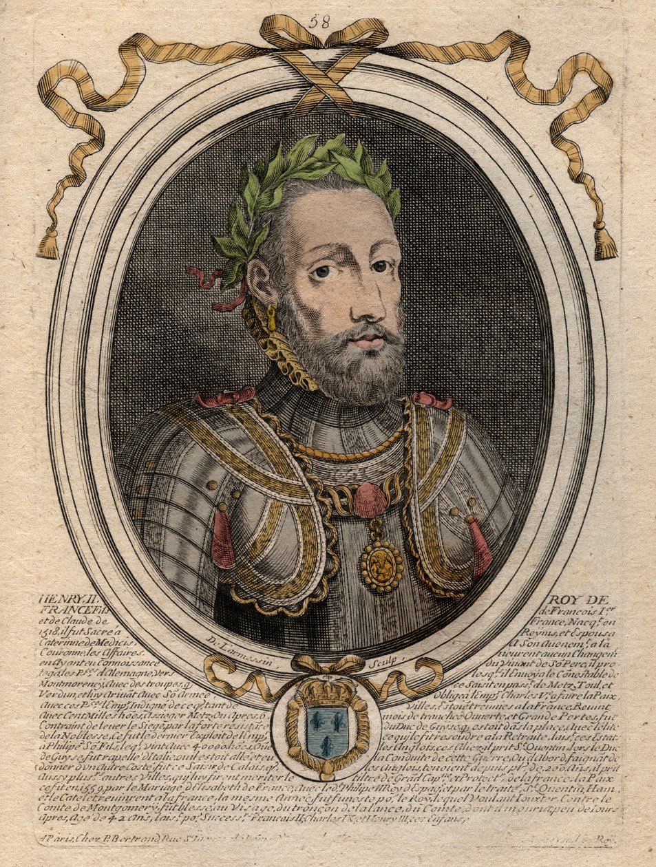 Ritratto di Enrico II (1519-1559) Re di Francia - Enrico II (1519-59), Re di Francia - incisione da 