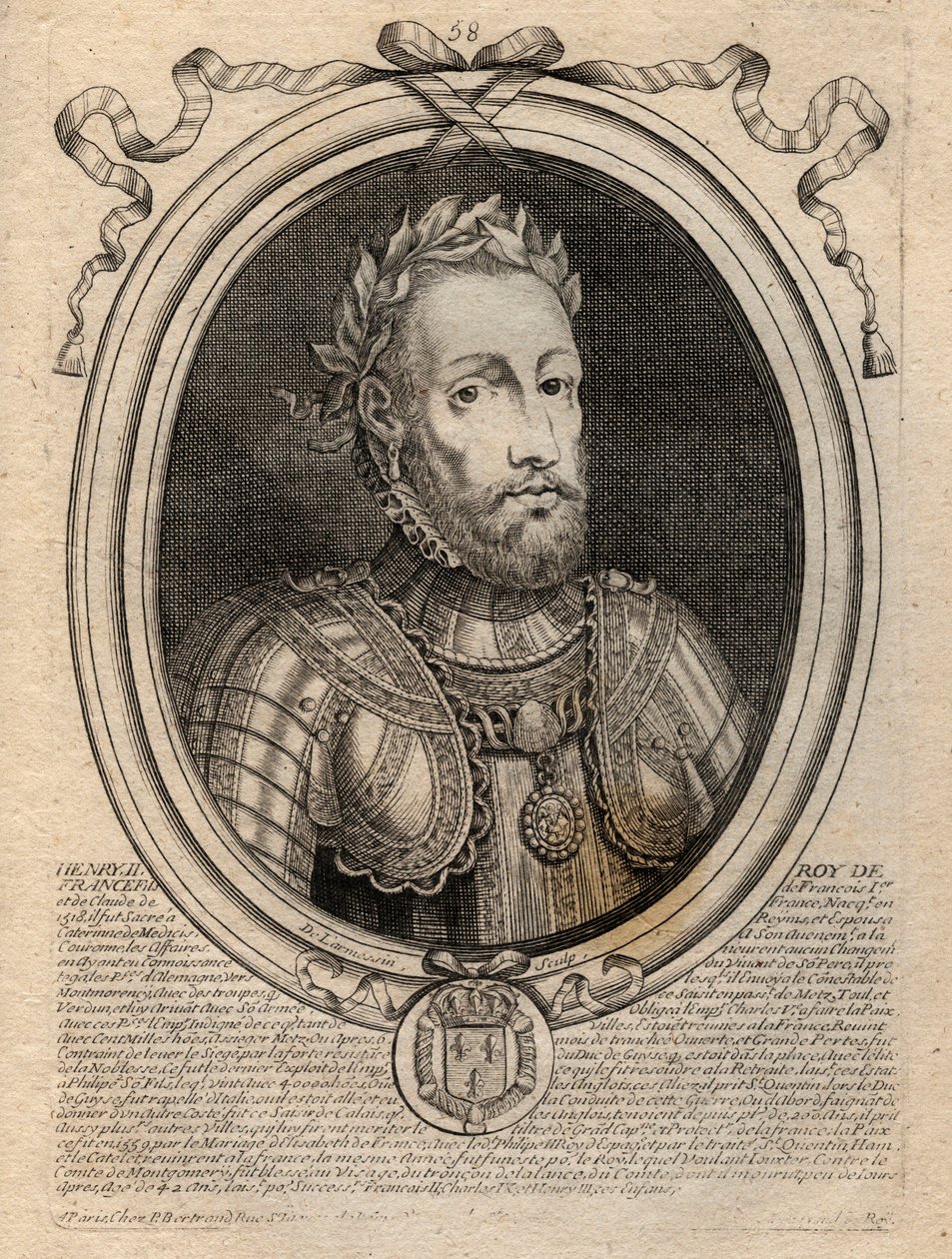 Ritratto di Enrico II (1519 - 1559) Re di Francia - Enrico II (1519-59), Re di Francia - incisione da 