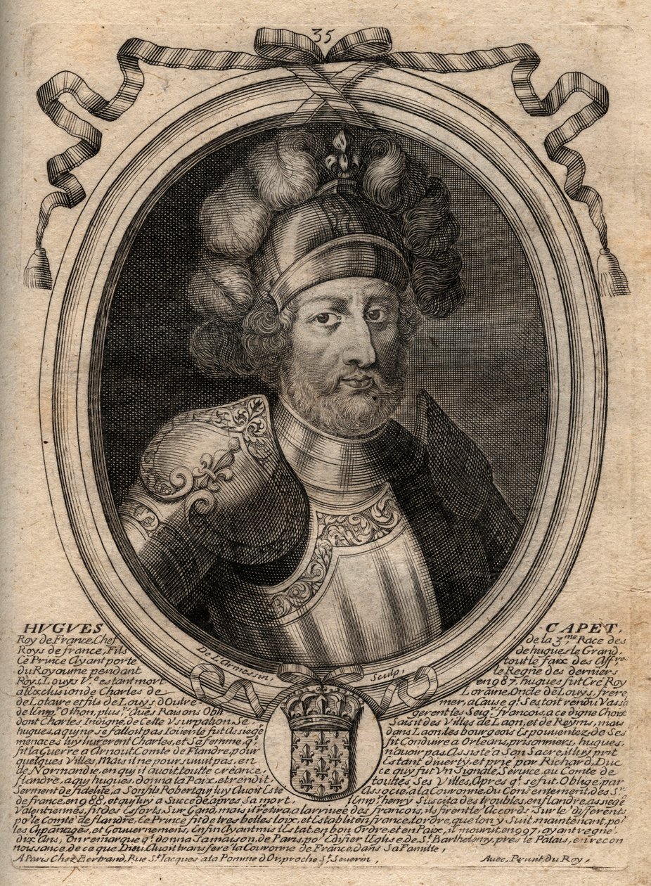 Ritratto di Ugo I Capeto (c. 941 - 996), Duca di Francia e poi Re di Francia - Ritratto di Ugo I Capeto (c.941-996), Re di Francia - incisione da 