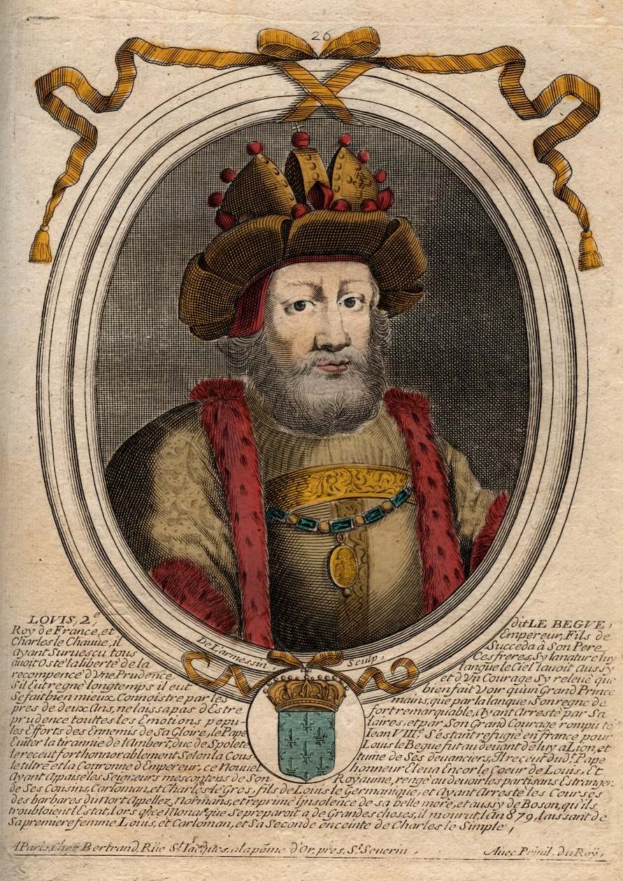 Ritratto di Luigi II il Balbuziente (846-879), Re dei Franchi - Incisione da 