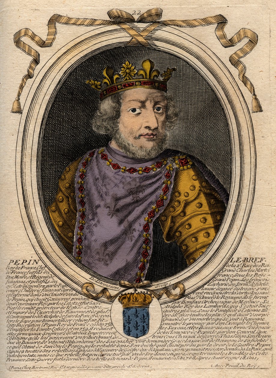 Ritratto di Pipino III detto Pipino il Breve, re dei Franchi - Incisione da 