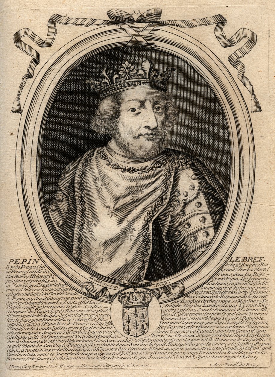 Ritratto di Pipino III detto Pipino il Breve (714-768) re di Francia - Pipino III (714-68) (Pipino il Breve) re dei Franchi - Incisione da 