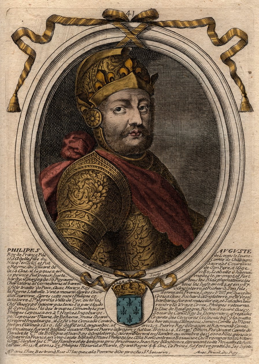 Ritratto di Filippo II detto Filippo Augusto (1165-1223) - Filippo Augusto II (1165-1223) Re di Francia - incisione da 