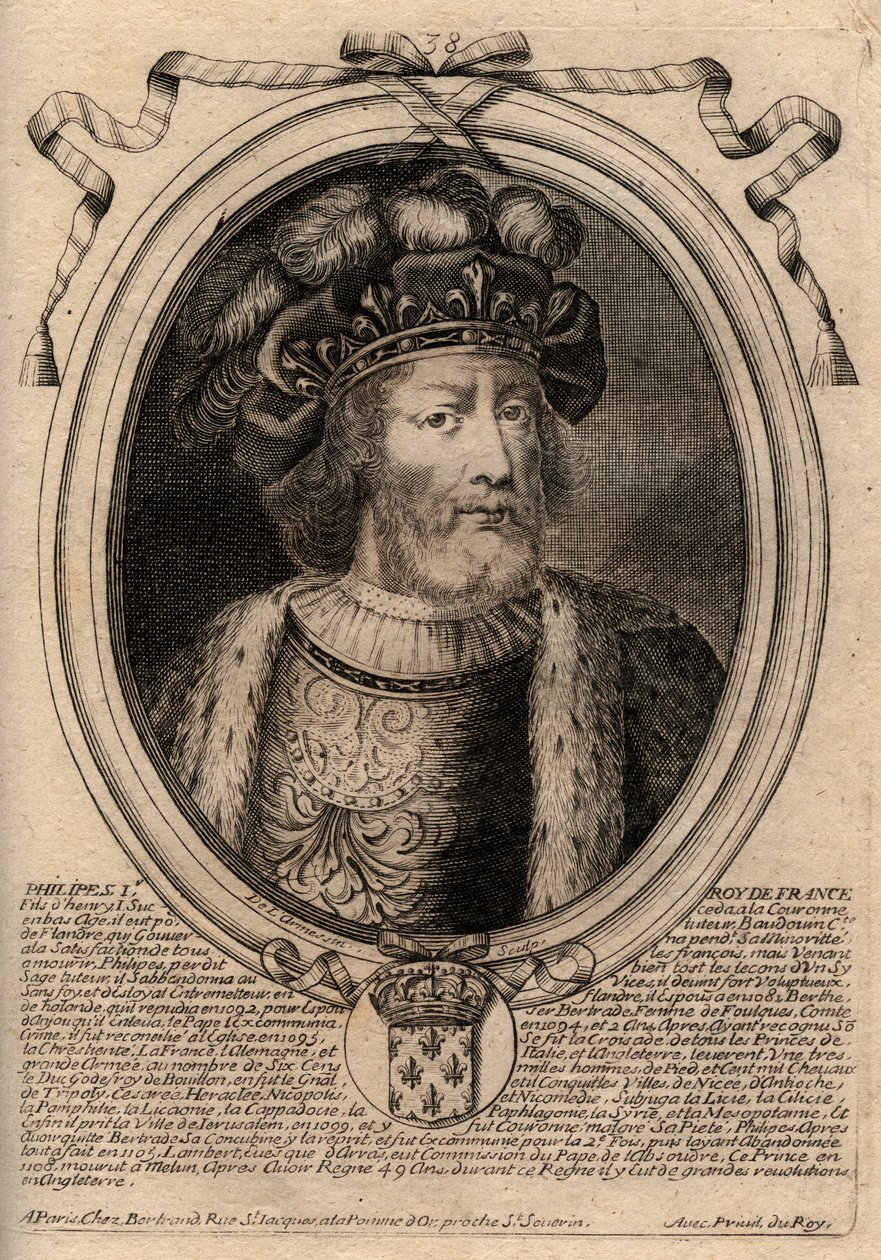 Ritratto di Filippo I (1060 - 1108), Re di Francia - Filippo I (1053-1108) Re di Francia - incisione da 