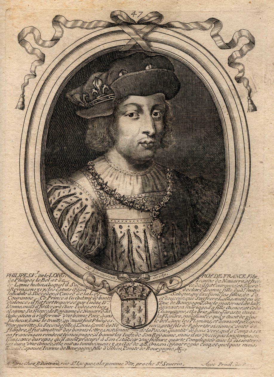Ritratto di Filippo V il Lungo (1294-1322), re di Francia - incisione da 