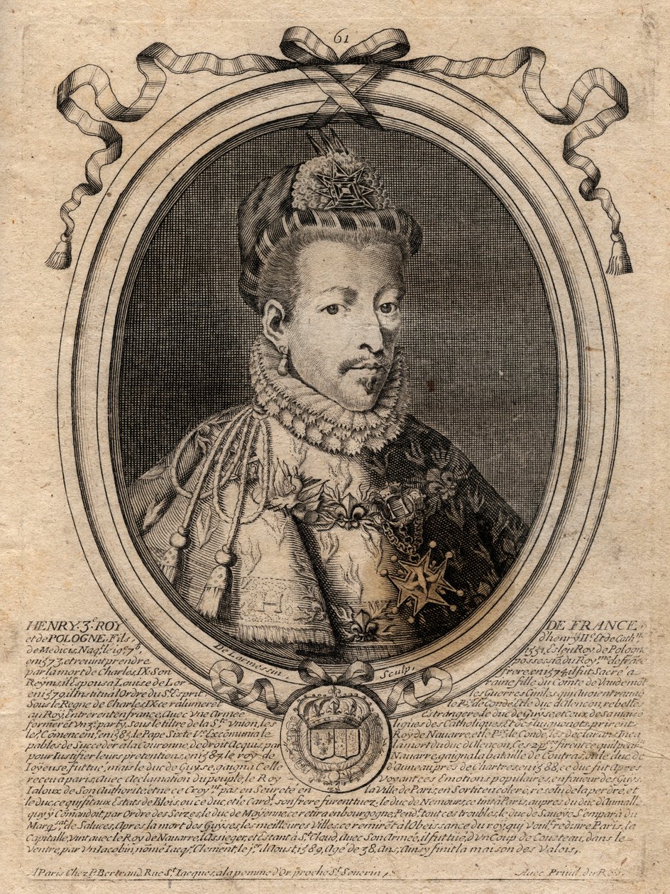 Ritratto del re di Francia Enrico III (1551-1589) - incisione da 