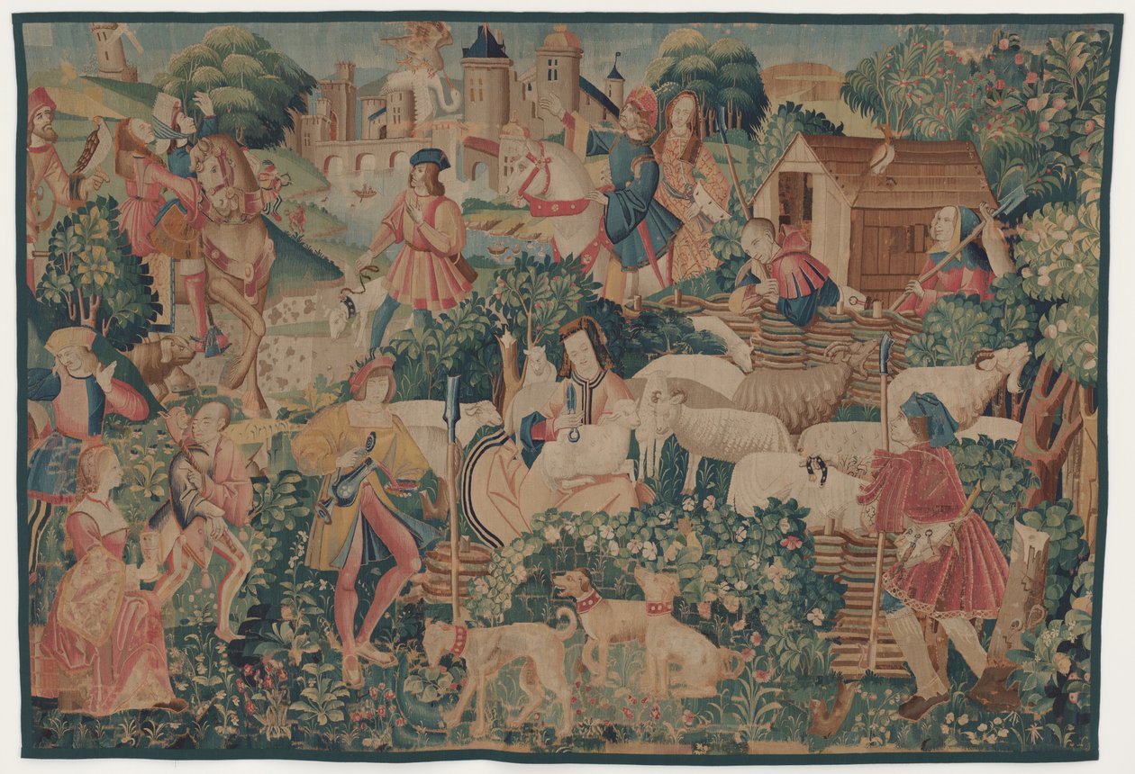 Scene di caccia e pastorali, con una pastorella che tosa da design probably French 16th Century, Paris; woven in southern Netherlands or Paris in an undetermine workshop