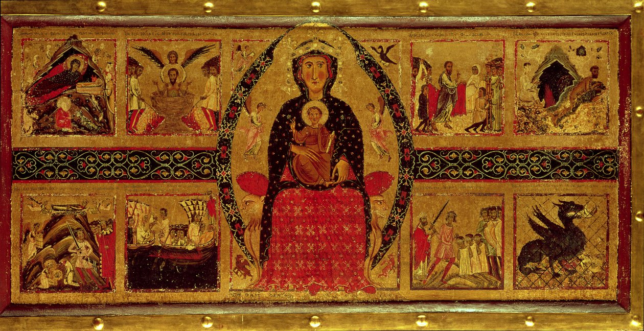 La Vergine e il Bambino in trono, con scene della Natività e delle vite dei Santi, 1260 da di Magnano da Arezzo Margaritone