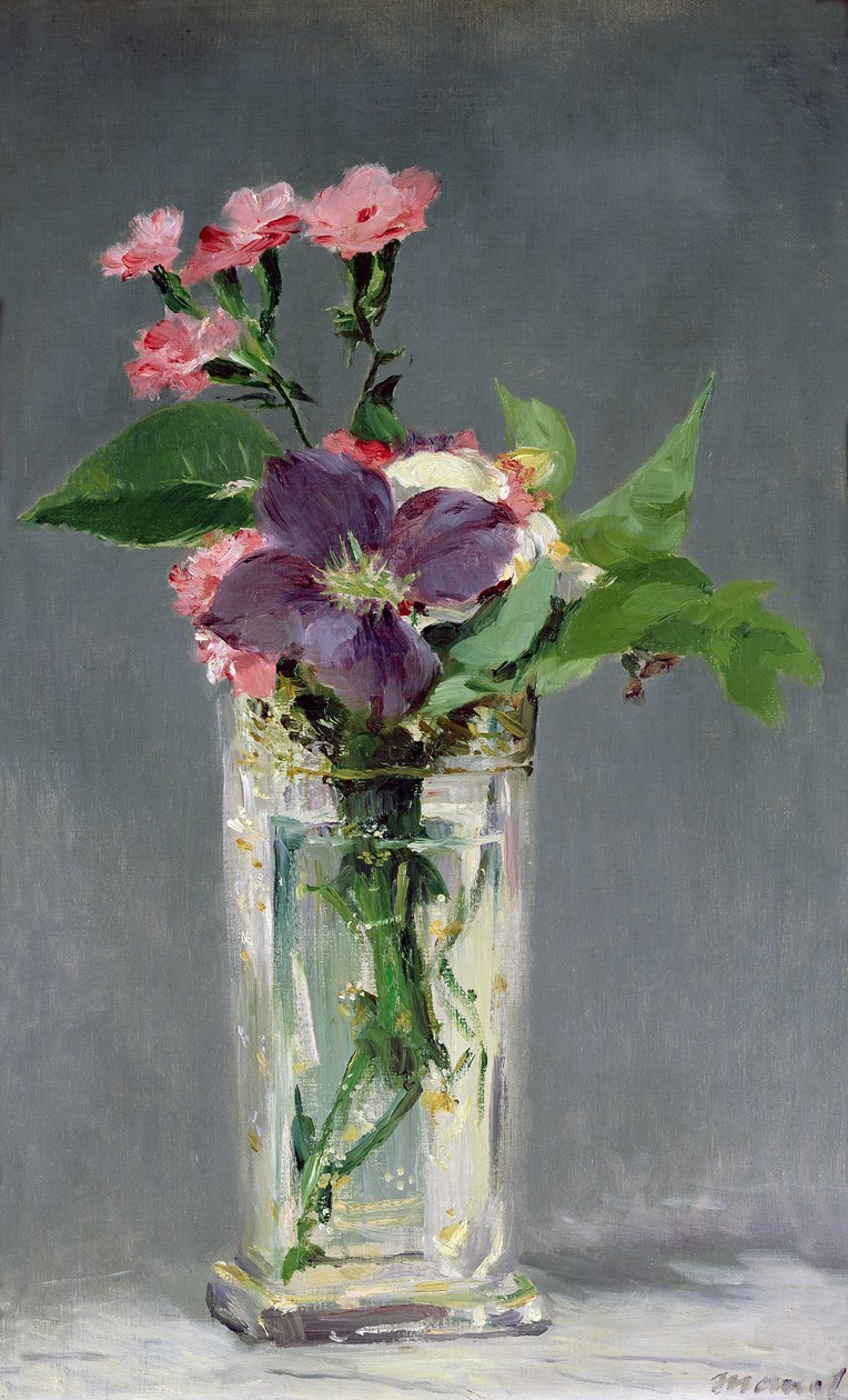 Garofani e clematidi in un vaso di cristallo, c.1882 da Édouard Manet